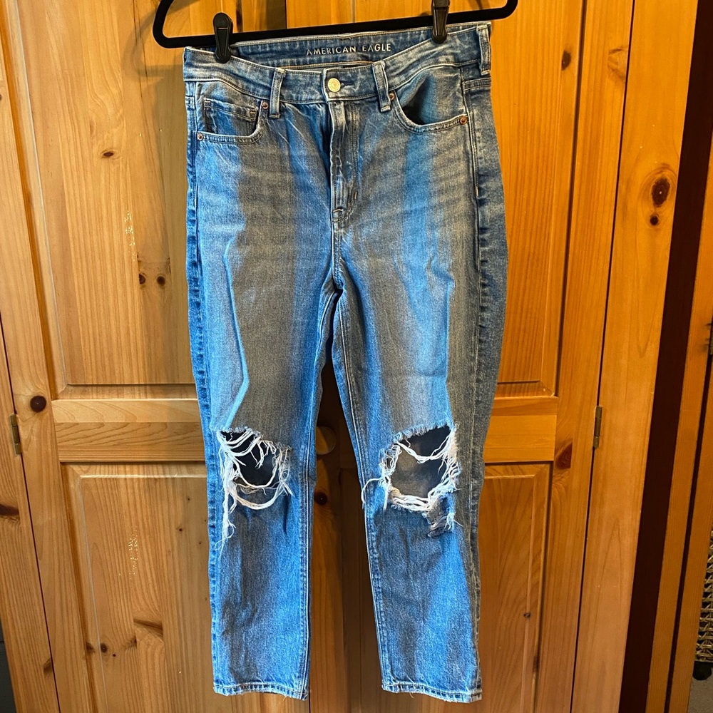 Strigid American eagle mom jeans light wash 8 short